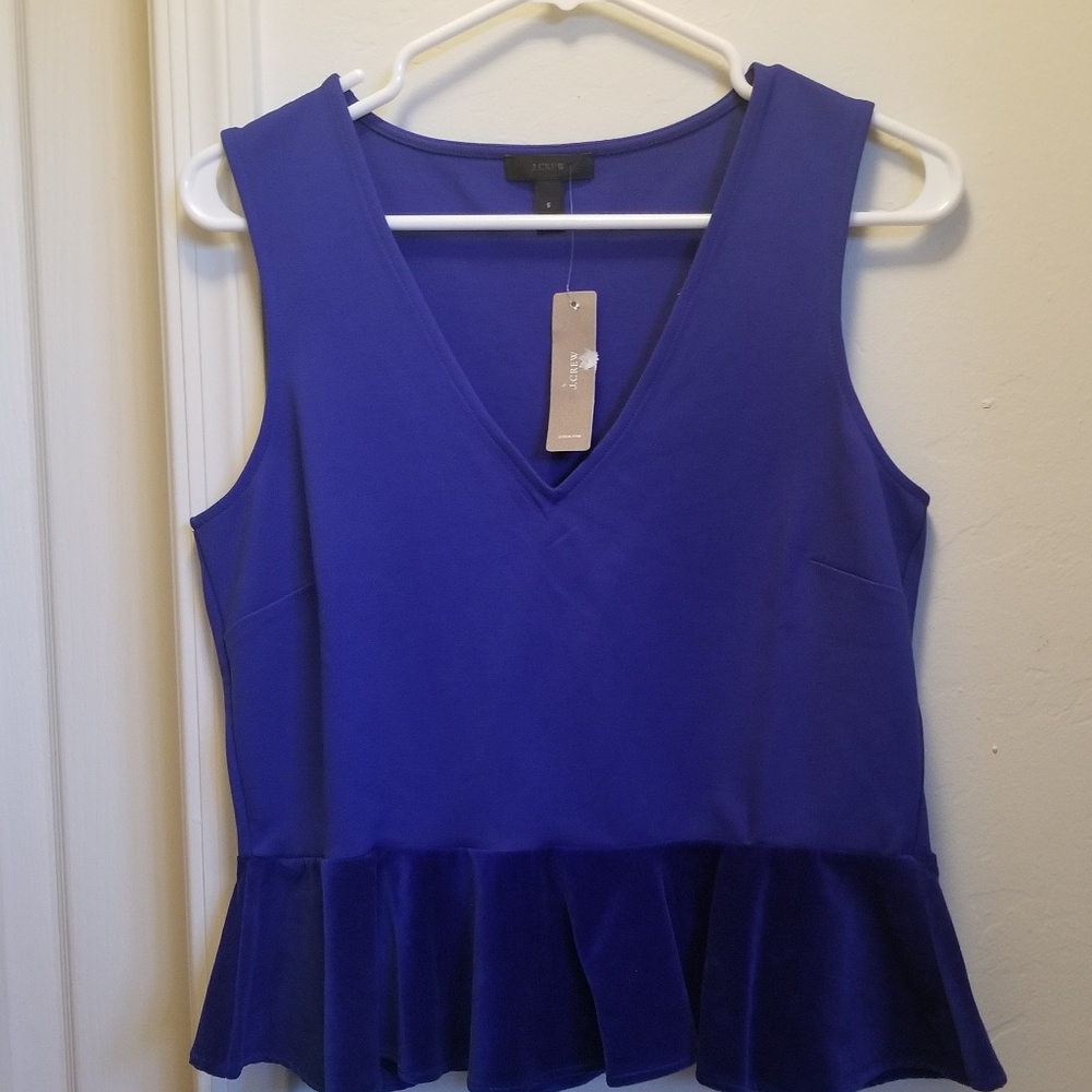 NEW J.Crew Blue Velvet Peplum Top